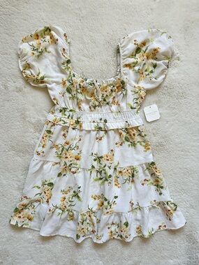 Altar'd State Ivory Mini Dress with Yellow & Green Floral Print XS